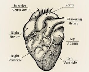 Diagram of Human Heart explaining different chambers of Heart.