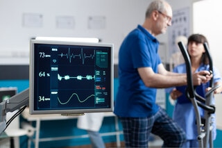 Patient performing Cardiac stress test for heart check-up.